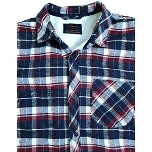 Nomad Plaid Flannel Fleece Lined Shirt Shacket Heavyweight Red Blue White Button